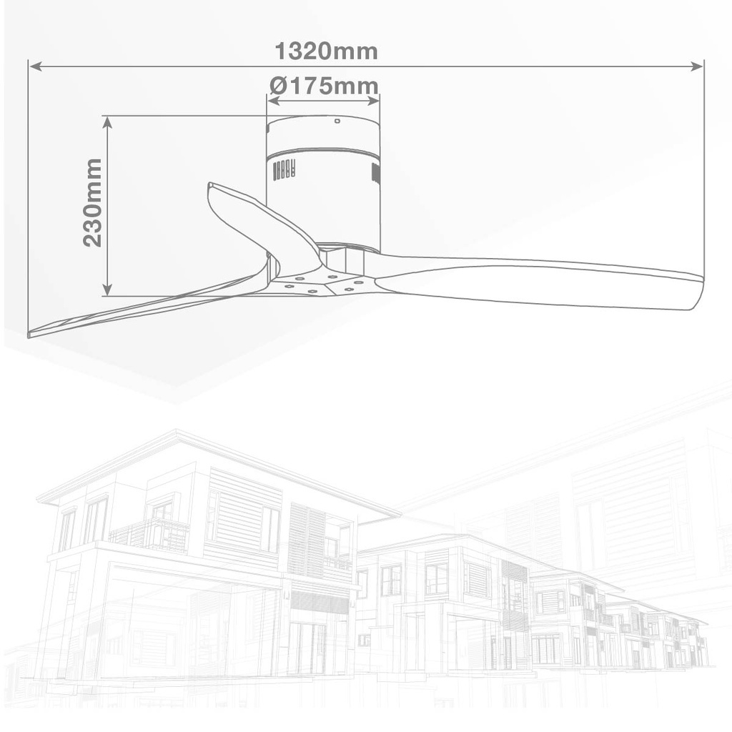 Ventilador techo Mucari con mando Ø132 3 aspas DC Blanco