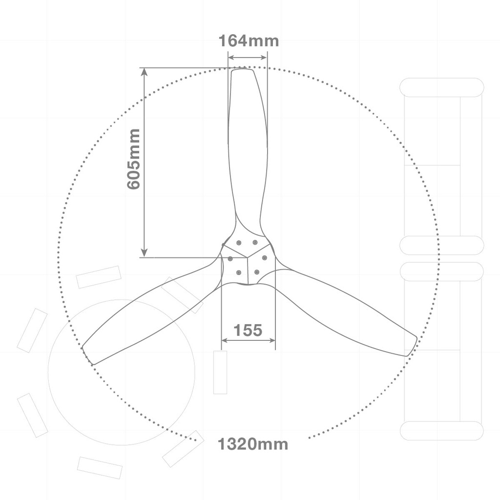 Ventilador techo Mucari con mando Ø132 3 aspas DC Blanco