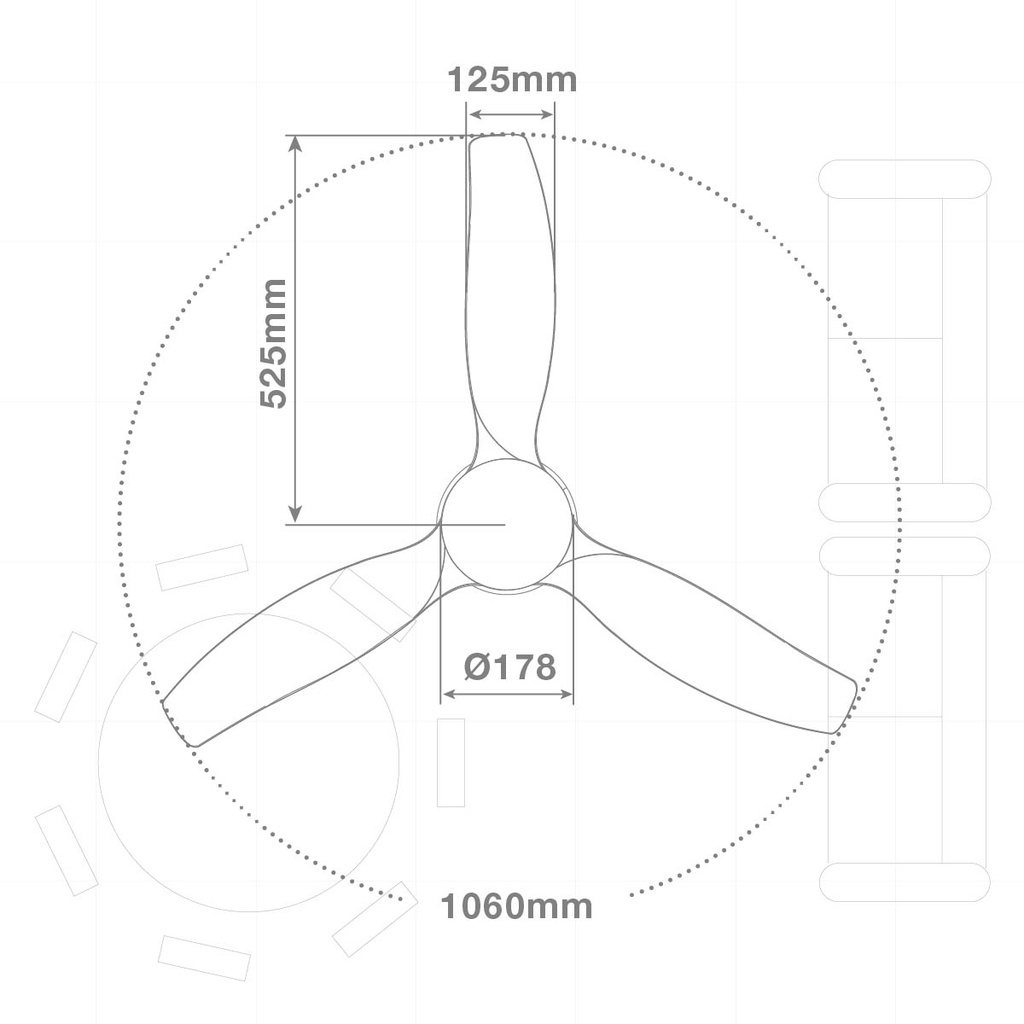 Ventilador techo Matipa con luz CCT regulable y mando Ø106 3 aspas DC Blanco