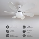 Ventilador techo Larde 2xE27 Ø82 6 aspas DC Blanco