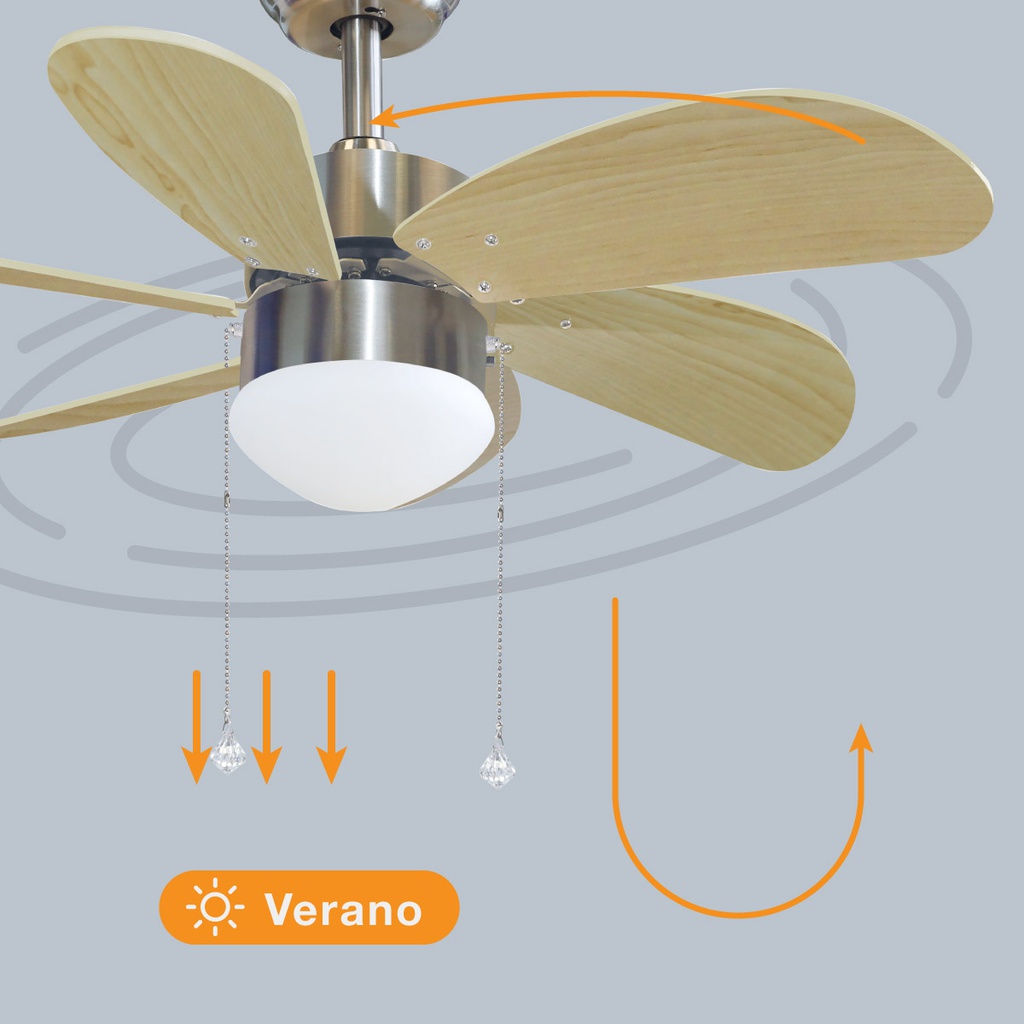 Ventilador techo Larde 2xE27 Ø82 6 aspas DC Níquel