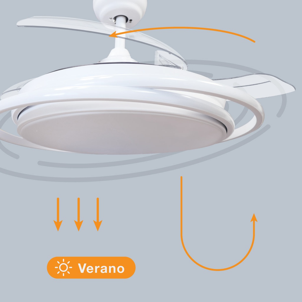 Ventilador techo Bauala con luz CCT regulable y mando Ø107 3 aspas retráctiles DC Blanco