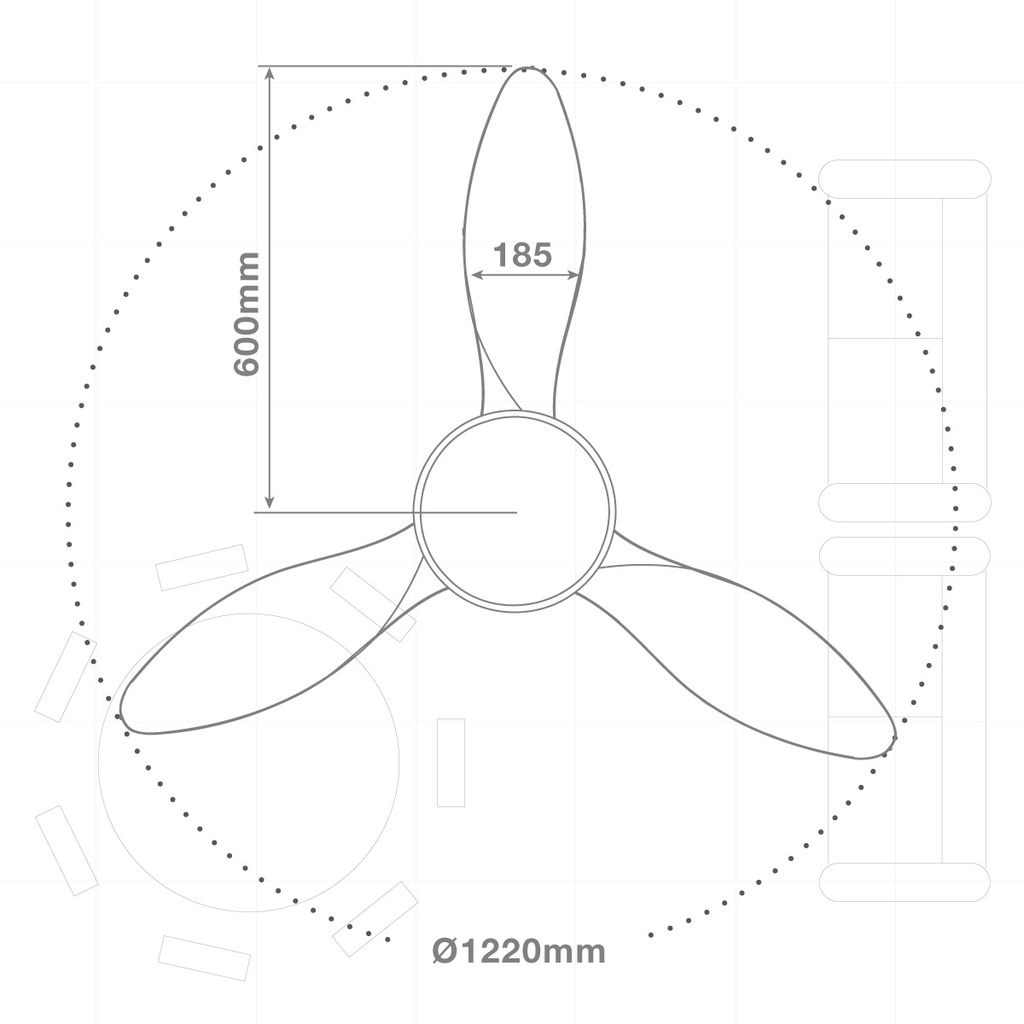 Ventilador techo Biula con luz CCT regulable y mando Ø122 3 aspas DC Negro