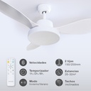 Ventilador techo Biula con luz CCT regulable y mando Ø122 3 aspas DC Blanco