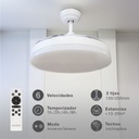 Ventilador techo Tungati con luz CCT regulable y mando Ø107 3 aspas retráctiles DC Blanco