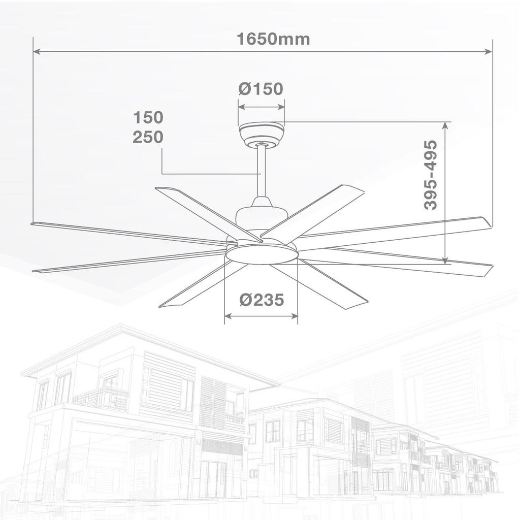 Ventilador techo Diongo con mando Ø165 8 aspas DC Blanco