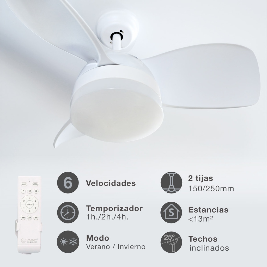 Ventilador techo Namuno con luz CCT regulable y mando Ø71 3 aspas DC Blanco