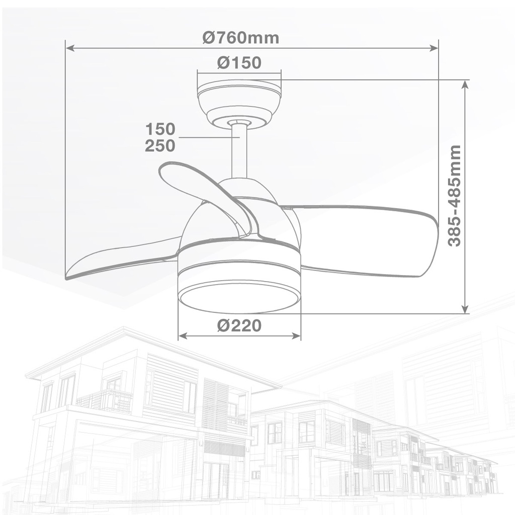 Ventilador techo Namuno con luz CCT regulable y mando Ø71 3 aspas DC Blanco