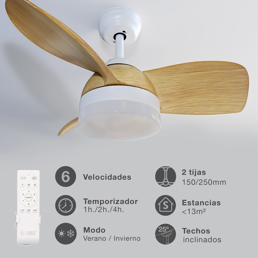 Ventilador techo Namuno con luz CCT regulable y mando Ø71 3 aspas DC Blanco