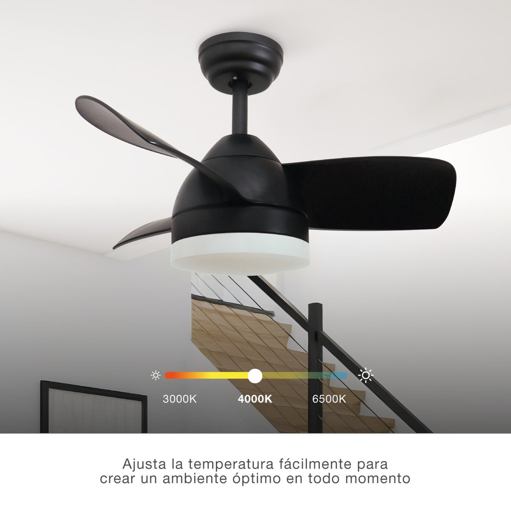 Ventilador techo Namuno con luz CCT regulable y mando Ø71 3 aspas DC Negro