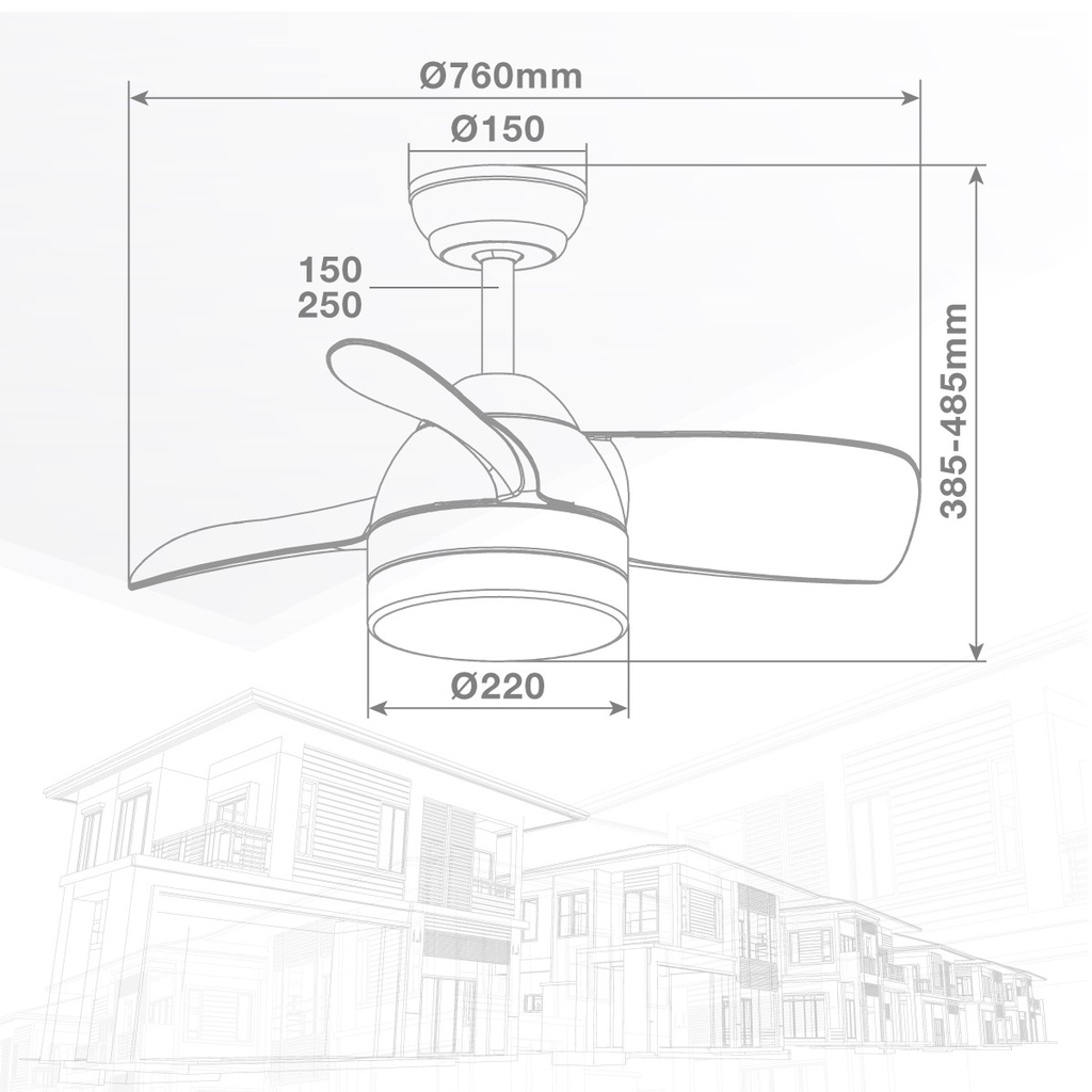 Ventilador techo Namuno con luz CCT regulable y mando Ø71 3 aspas DC Negro