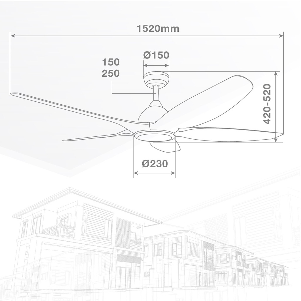 Ventilador techo Kilwa con luz CCT regulable y mando Ø152 5 aspas DC Blanco