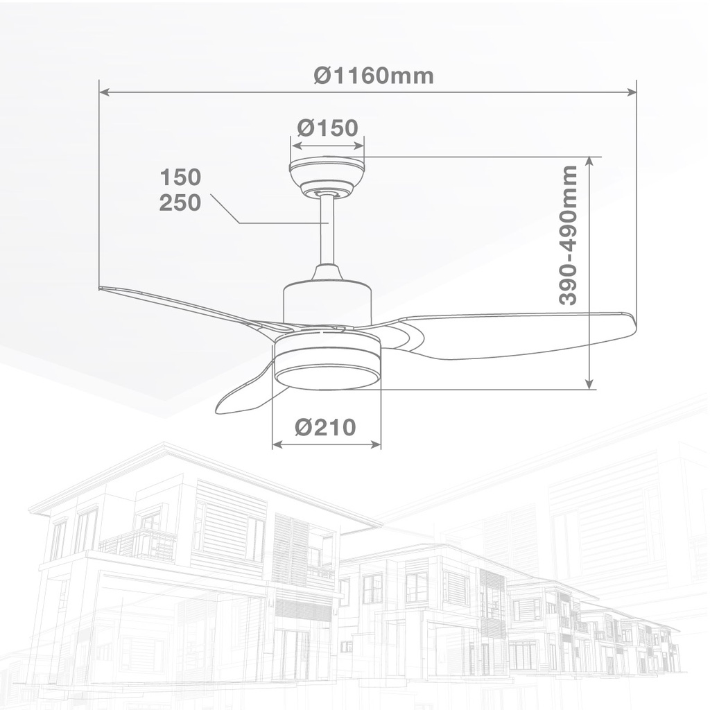 Ventilador techo Bumera con luz CCT regulable y mando Ø116 3 aspas Blanco