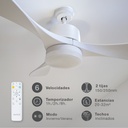 Ventilador techo Kota con luz CCT regulable y mando Ø132 3 aspas DC Blanco