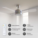 Ventilador techo Seram con luz CCT regulable y mando Ø112 4 aspas DC Níquel