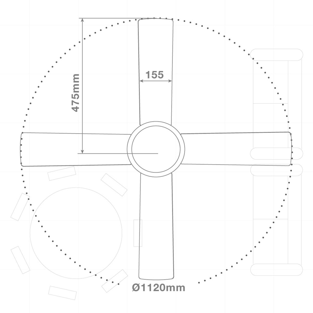 Ventilador techo Seram con luz CCT regulable y mando Ø112 4 aspas DC Níquel