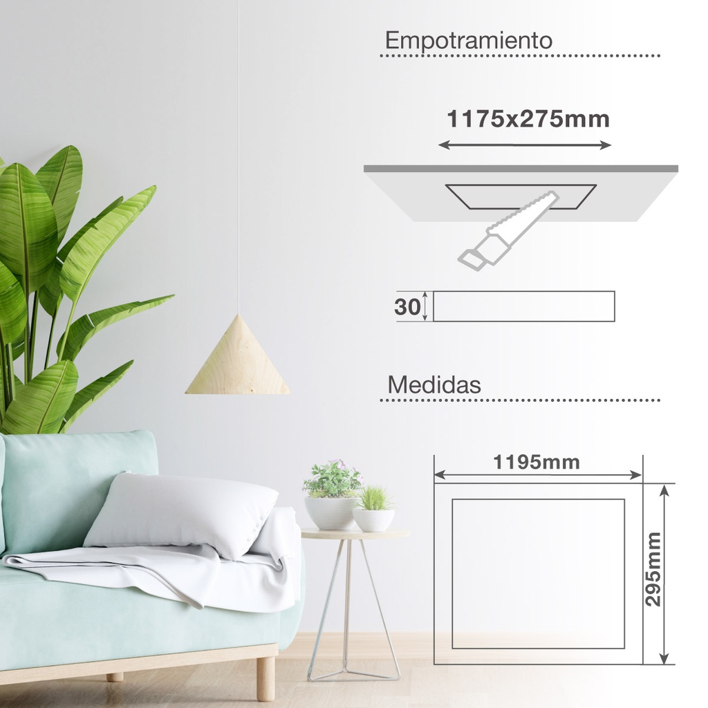 Panel empotrable LED rectangular Luena 119,5x29,5cm 40W 6000K Níquel