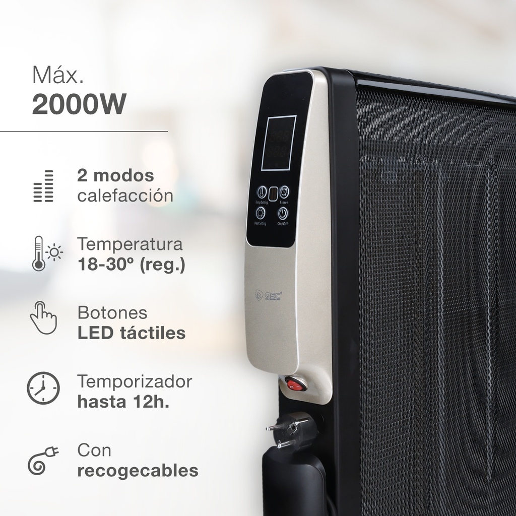 Radiador de mica Tarcoola con mando Máx. 2000W Negro