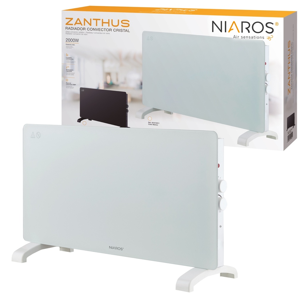 Radiador convector de cristal Zanthus Máx. 2000W Blanco