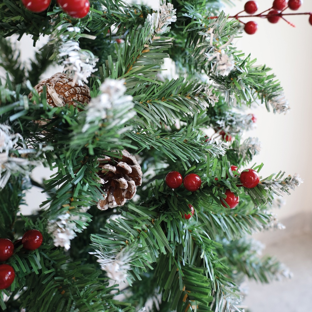 Árbol de navidad artificial efecto nieve con acebo y pilas Haur 1,8M 326 ramas