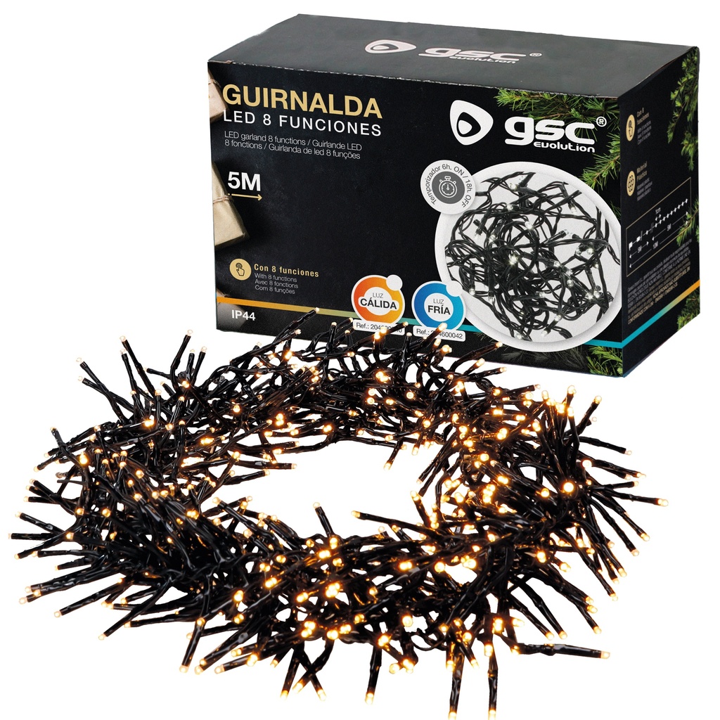 Guirnalda LED 5M 500LEDs 8 funciones Luz cálida