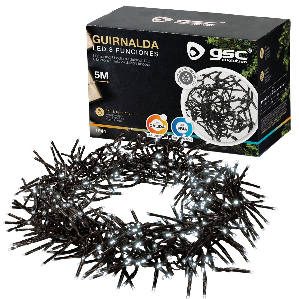 Guirnalda LED 5M 500LEDs 8 funciones Luz fría