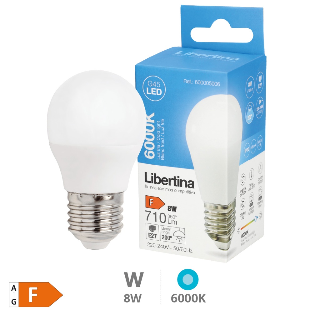 Bombilla LED esférica 8W E27 6000K - Libertina