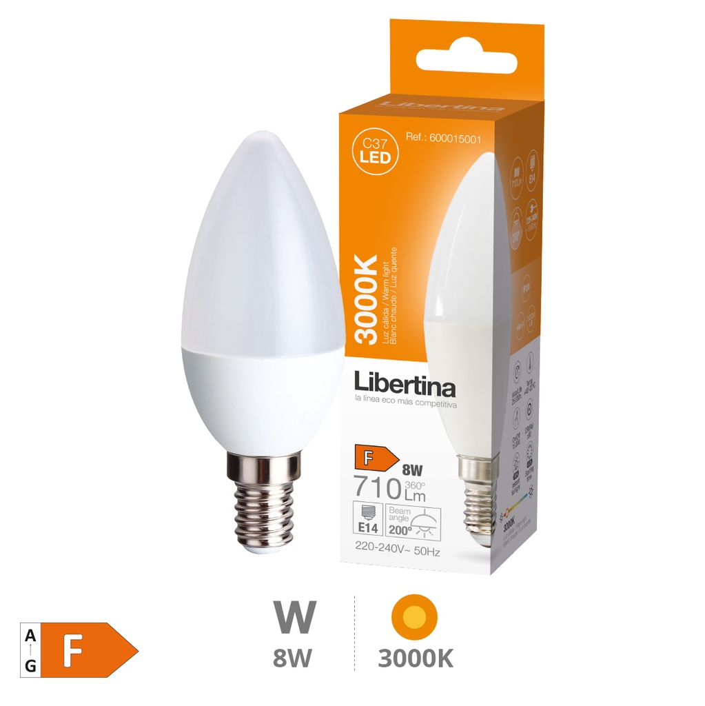 Bombilla LED vela 8W E14 3000K - Libertina