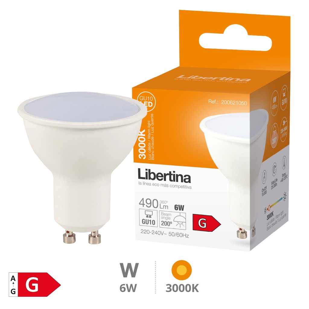 Bombilla LED dicroica 6W GU10 3000K - Libertina