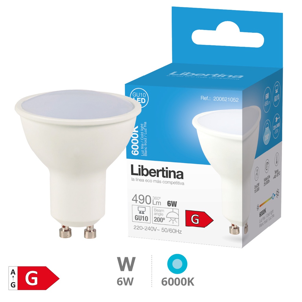 Bombilla LED dicroica 6W GU10 6000K - Libertina