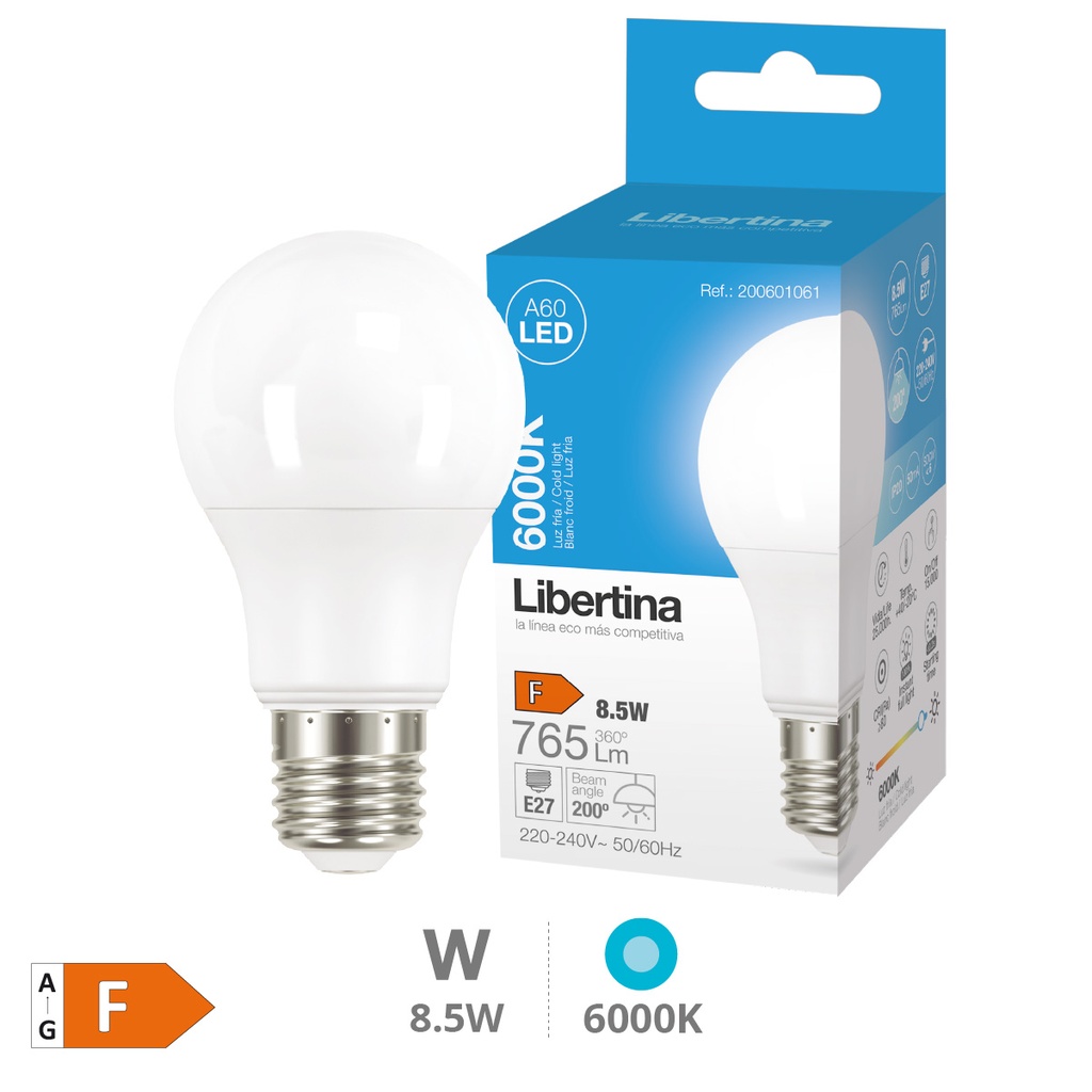 Bombilla LED estándar A60 8,5W E27 6000K - Libertina