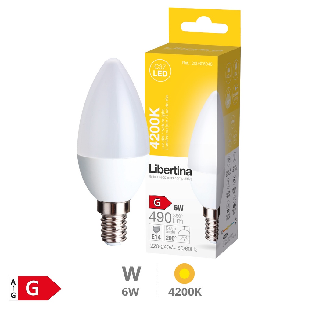 Bombilla LED vela 6W E14 4200K - Libertina