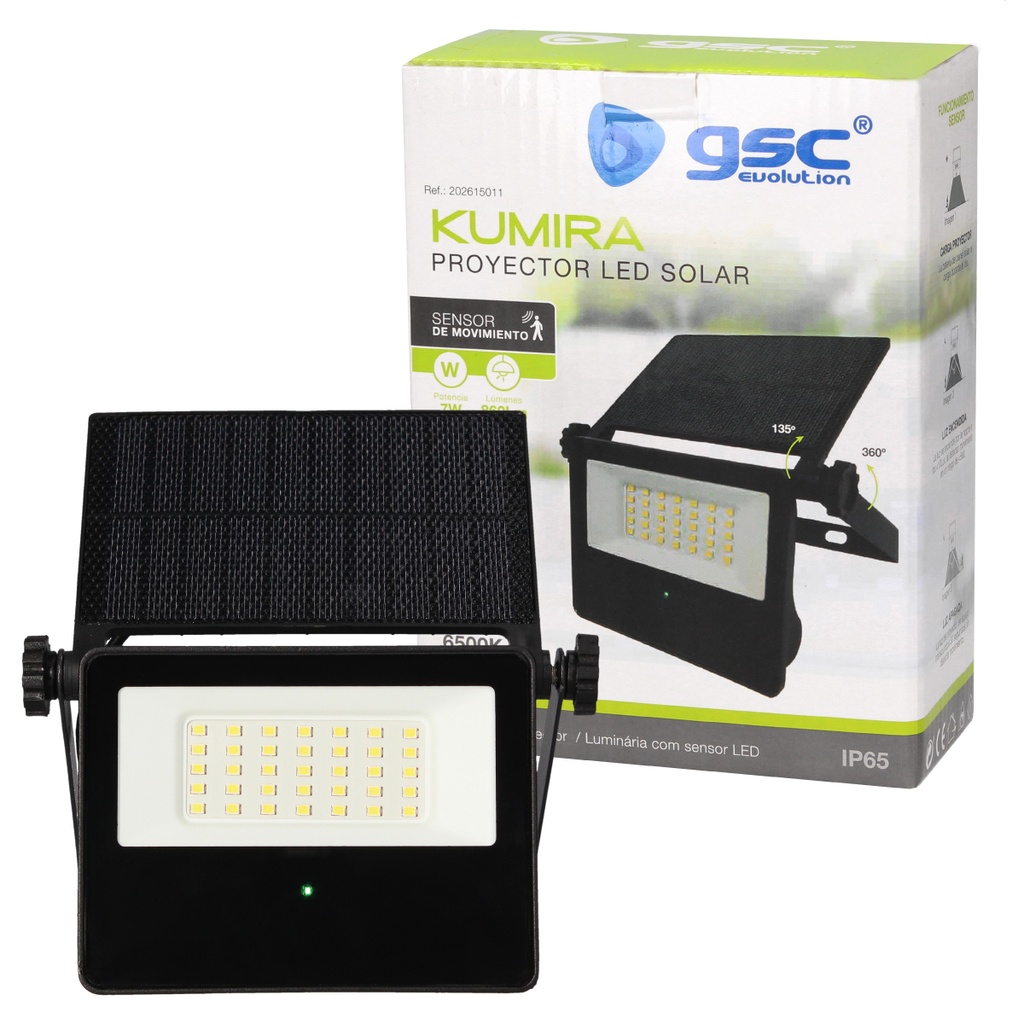 Mini proyector solar LED Kumira con sensor 7W 6500K IP65 Negro