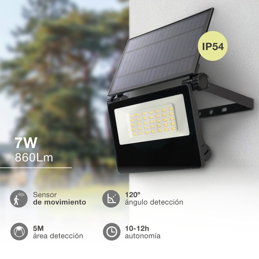 Mini proyector solar LED Kumira con sensor 7W 6500K IP65 Negro