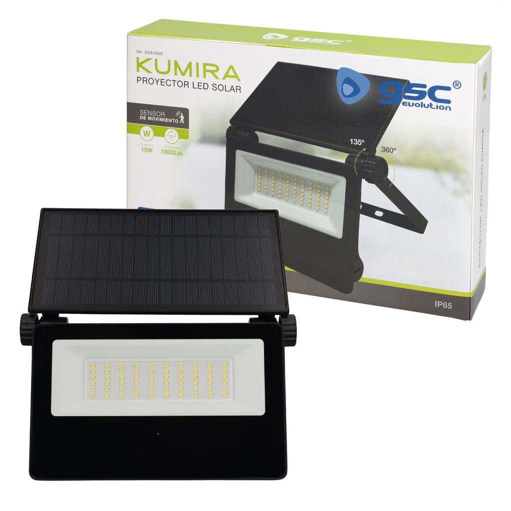 Proyector solar LED Kumira con sensor 15W 6500K IP65 Negro