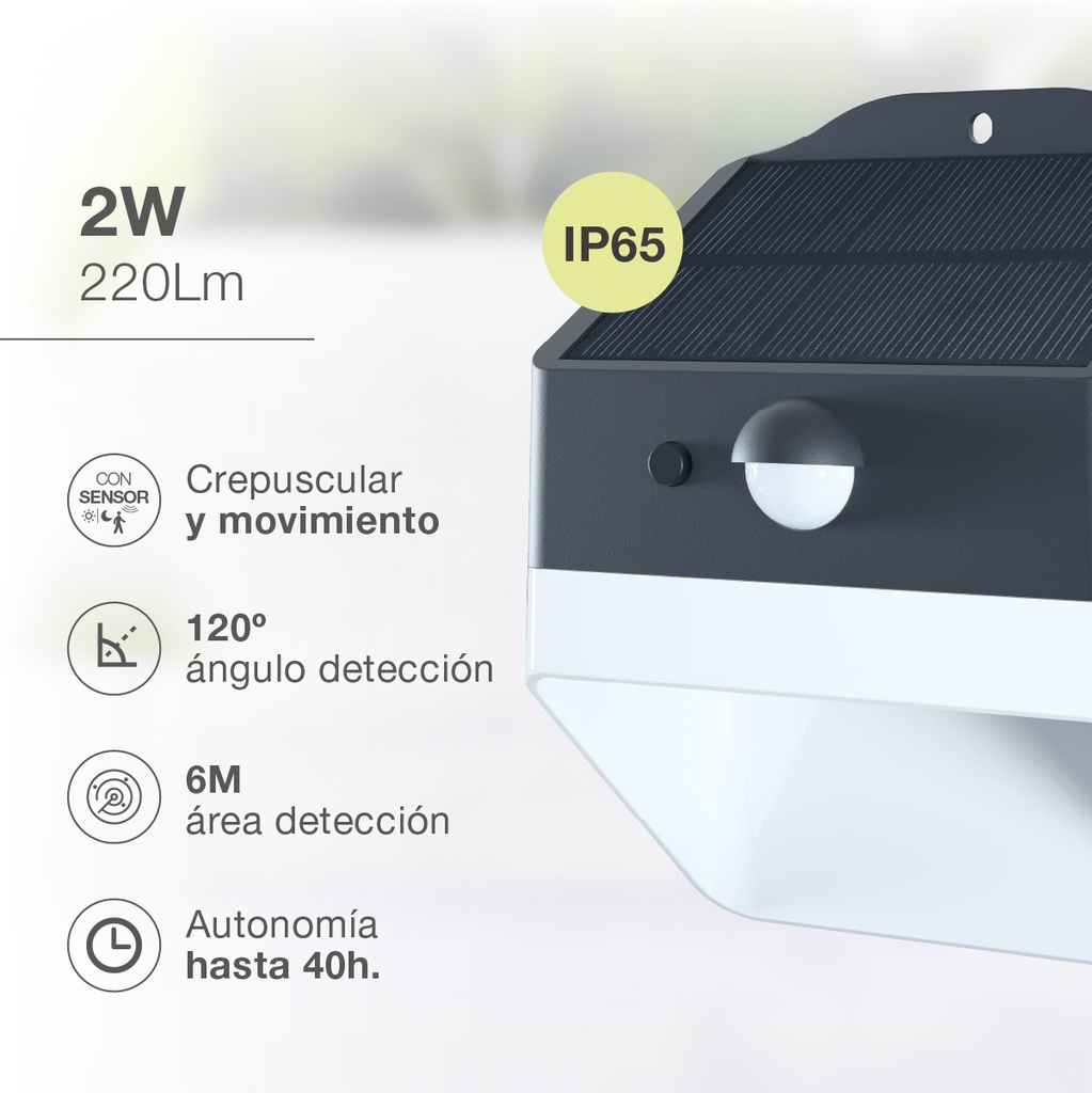 Aplique solar LED Senise con sensor de movimiento y crepuscular 2W 4000K 