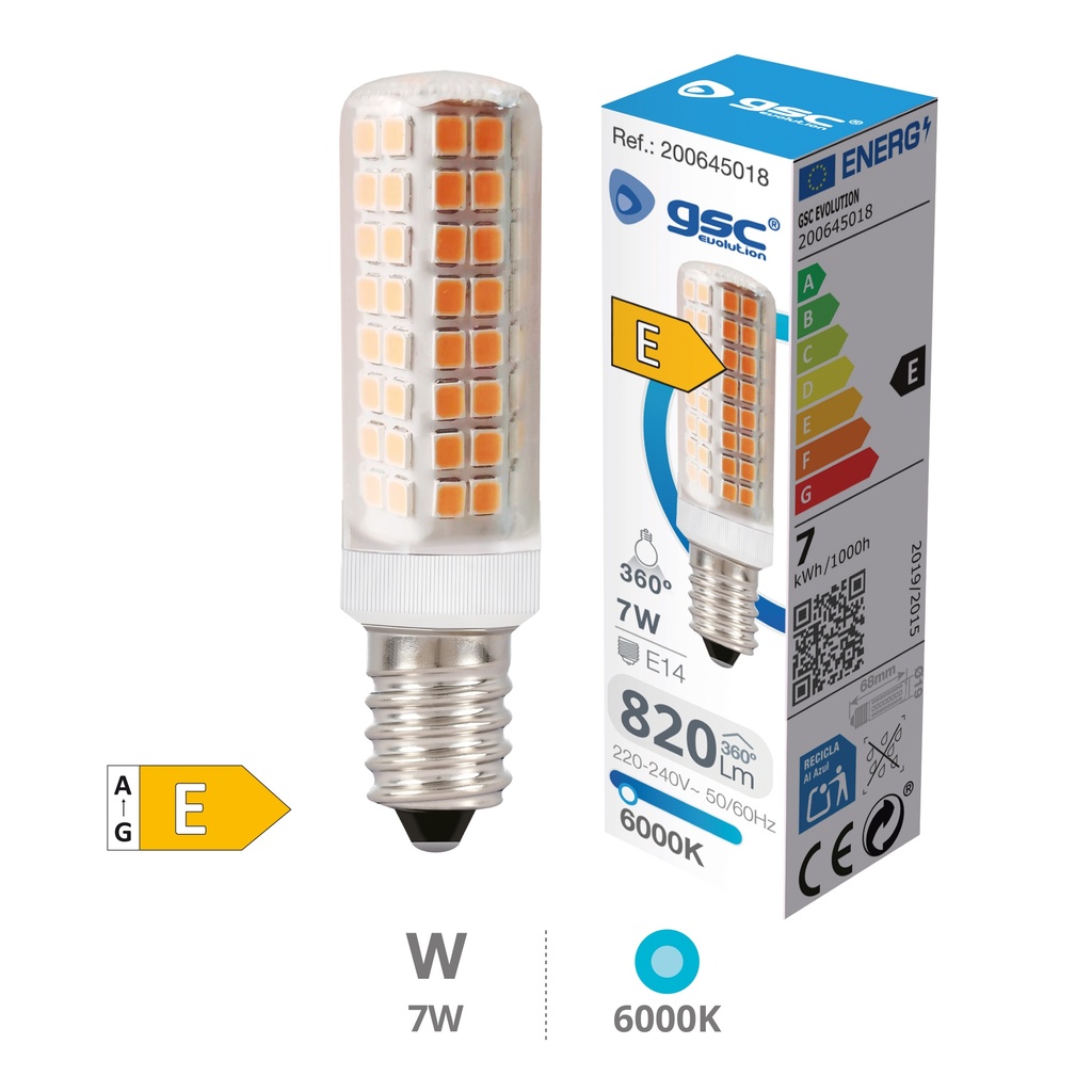 Bombilla LED tubular 7W E14 6000K