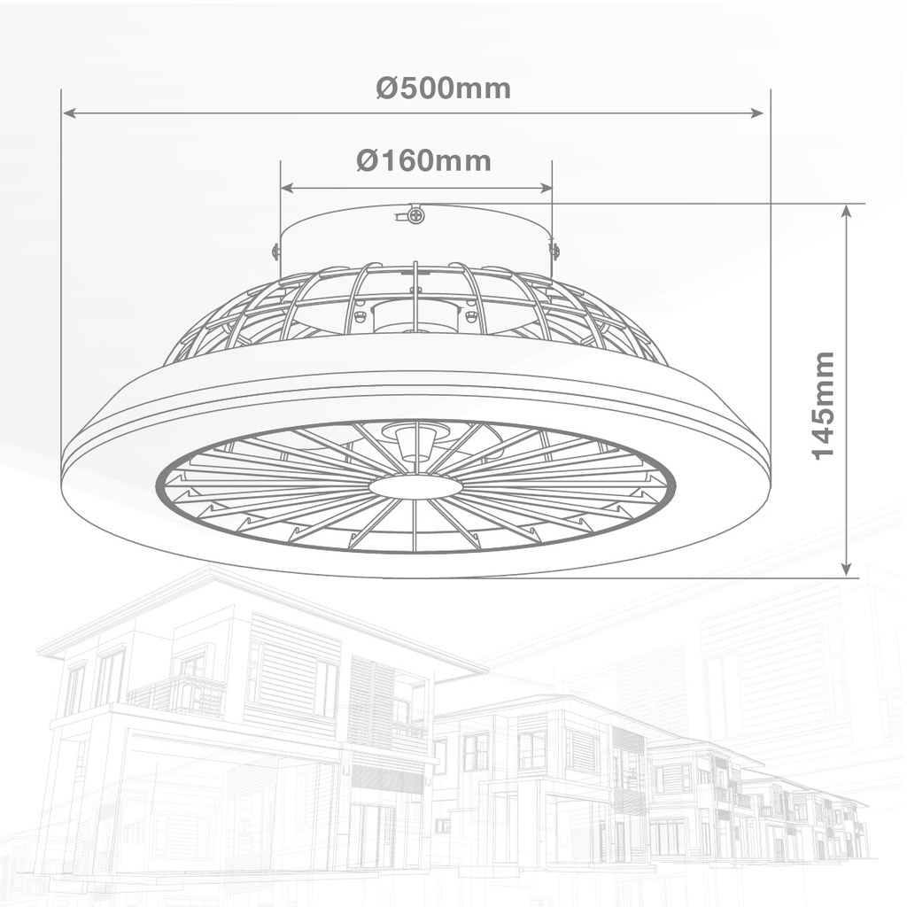 Ventilador techo Box Fan Talsano con luz CCT regulable y mando Ø50 8 aspas DC Blanco