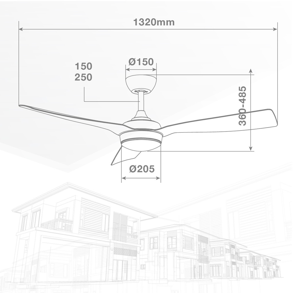 Ventilador techo Cefalú con luz CCT regulable y mando Ø132 3 aspas DC Blanco