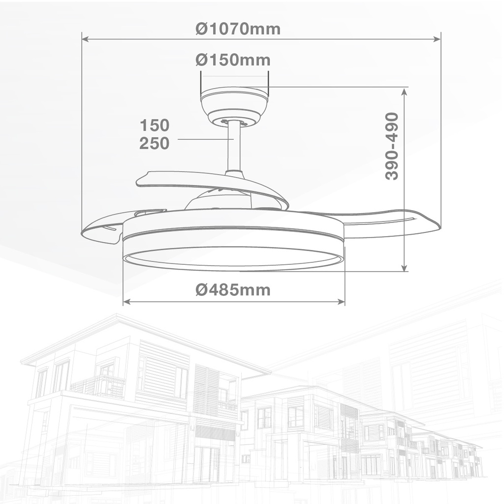 Ventilador techo Lugela con luz CCT regulable y mando Ø107 3 aspas retráctiles DC Dorado