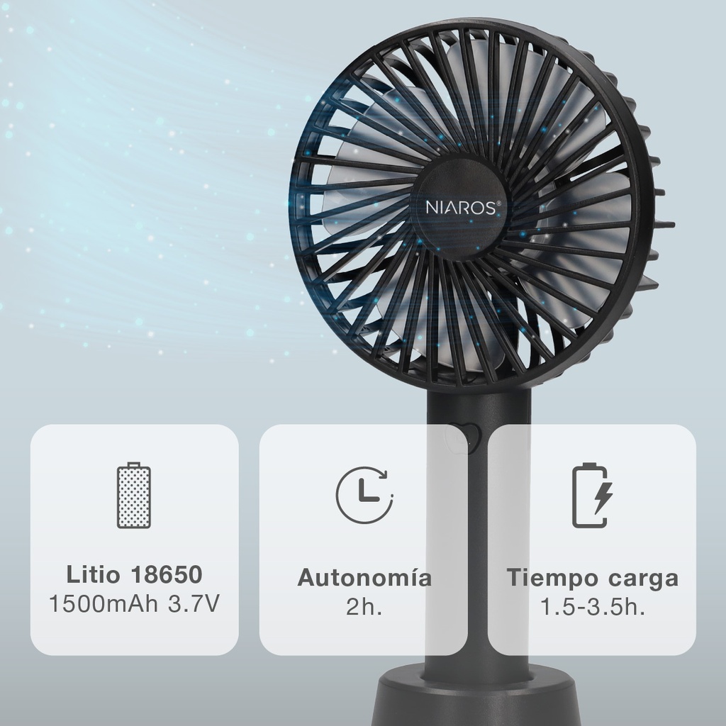 Mini ventilador de mano Balu USB recargable Negro