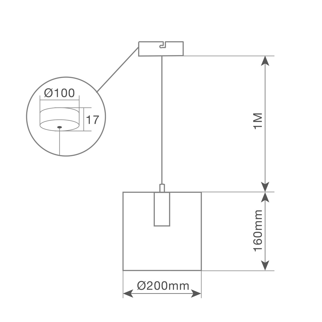 Lámpara de techo colgante Serie Carnot cuadrado E27 200mm Negro