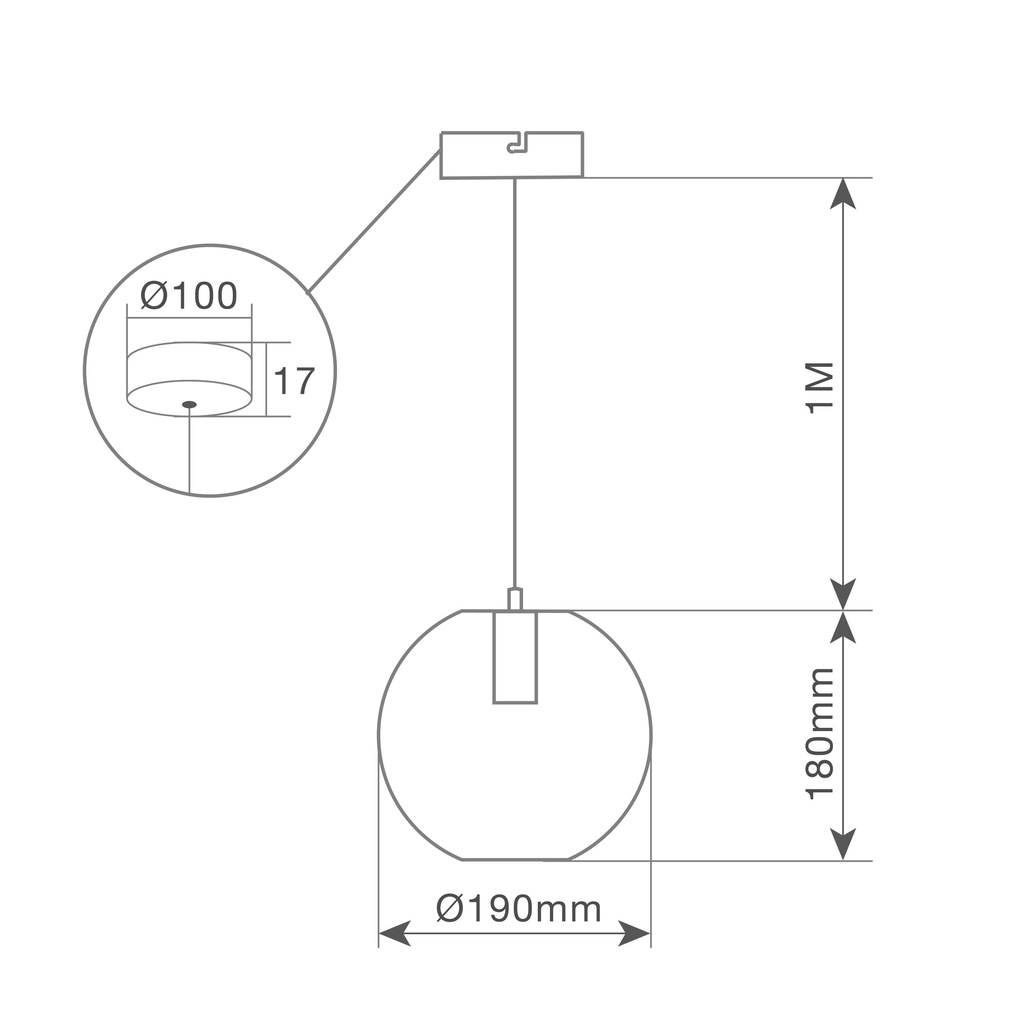 Lámpara de techo colgante Serie Carnot redondo E27 Ø190mm Negro