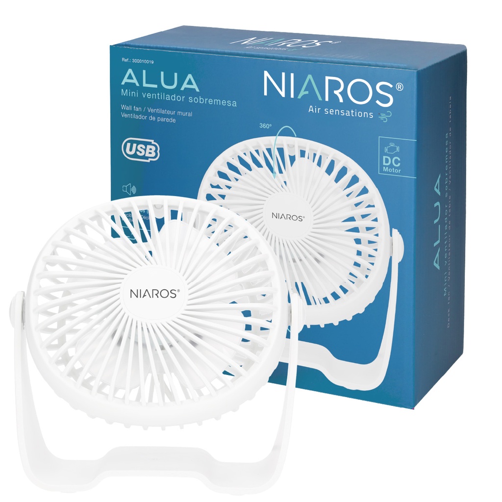 Mini ventilador sobremesa USB Alua Ø15cm 3W Blanco