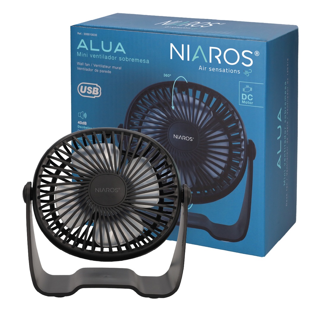 Mini ventilador sobremesa USB Alua Ø15cm 3W Negro