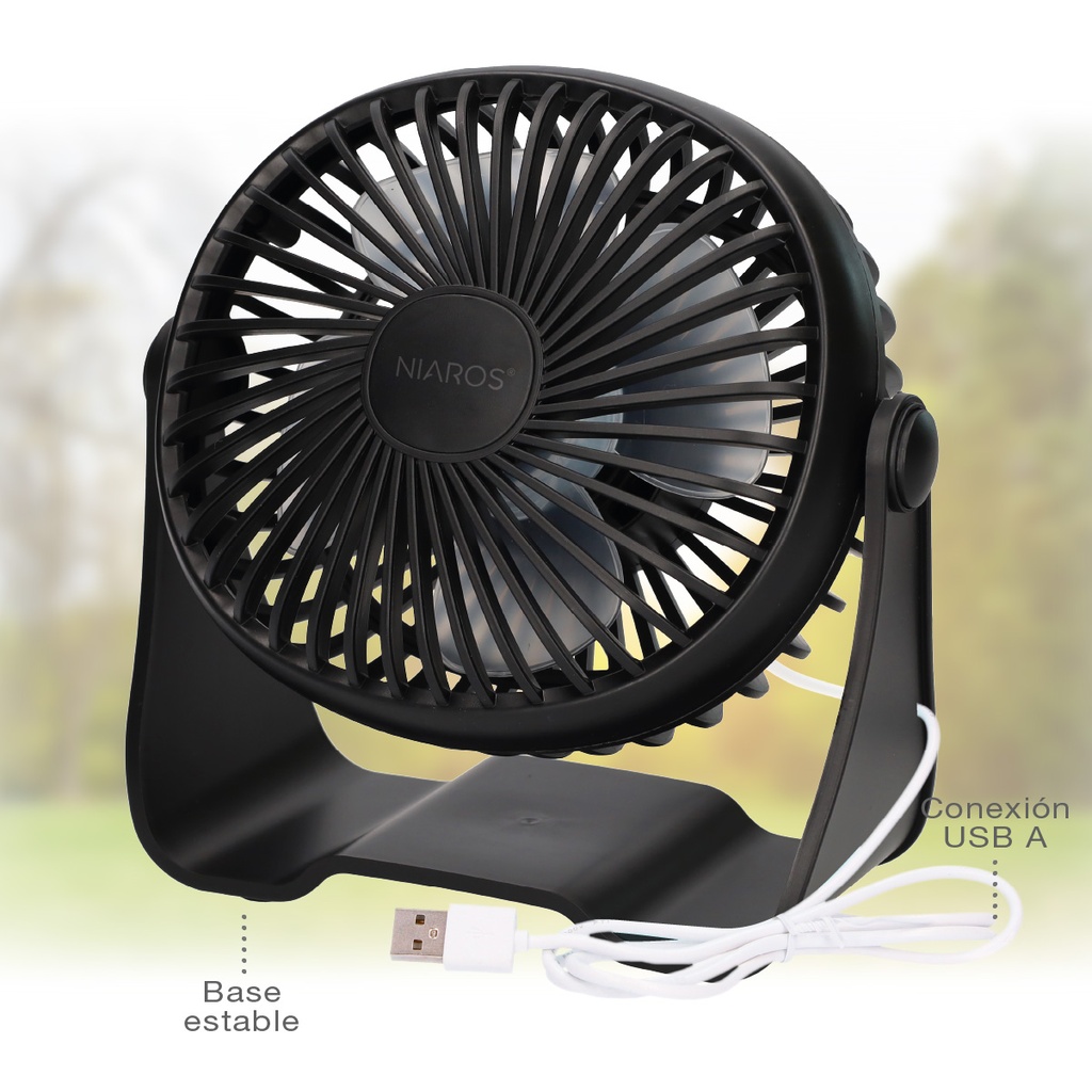 Mini ventilador sobremesa USB Alua Ø15cm 3W Negro