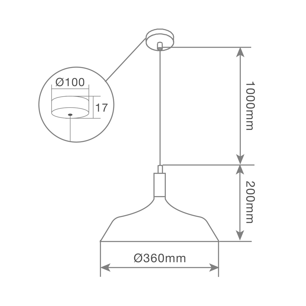 Lámpara de techo colgante Kayes E27 Ø360mm Negro