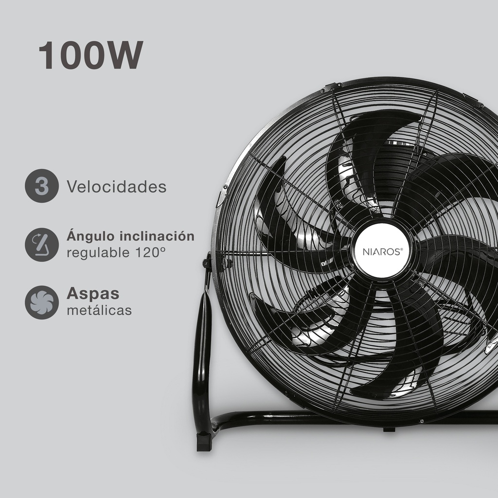 Ventilador metálico de suelo Aidone Ø51cm 90W Negro