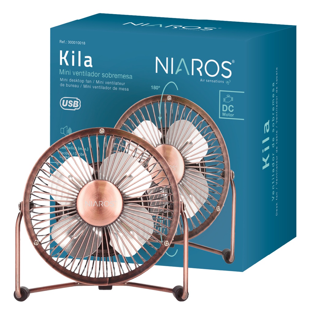 Mini ventilador sobremesa USB Kila Ø9,5cm 2,5W Cobre