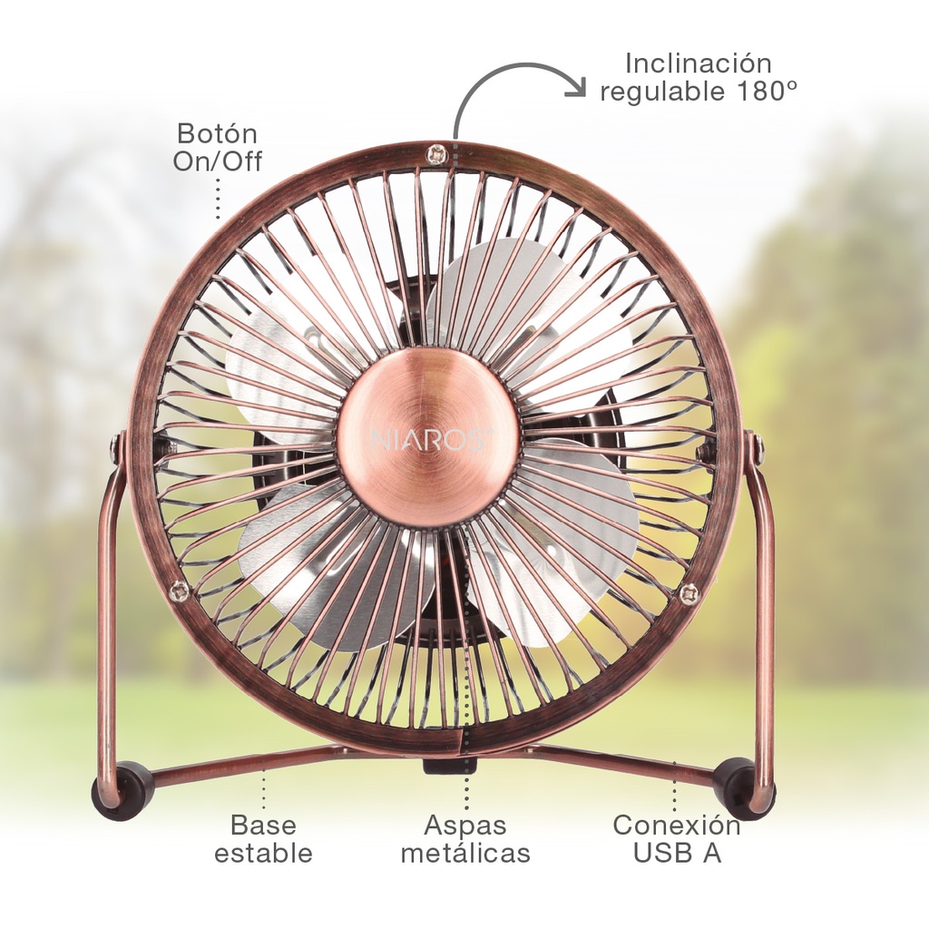 Mini ventilador sobremesa USB Kila Ø9,5cm 2,5W Cobre